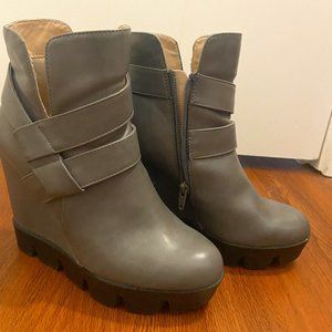 Grey platform wedge booties